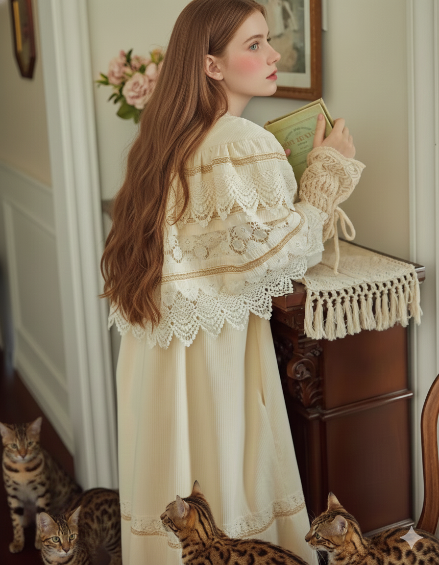 Parisian Crafted Shawl Coat Women Victoria Vintage Elegant Lace Cloak Jacket Lolita Fashion Corduroy Long Trench Coats