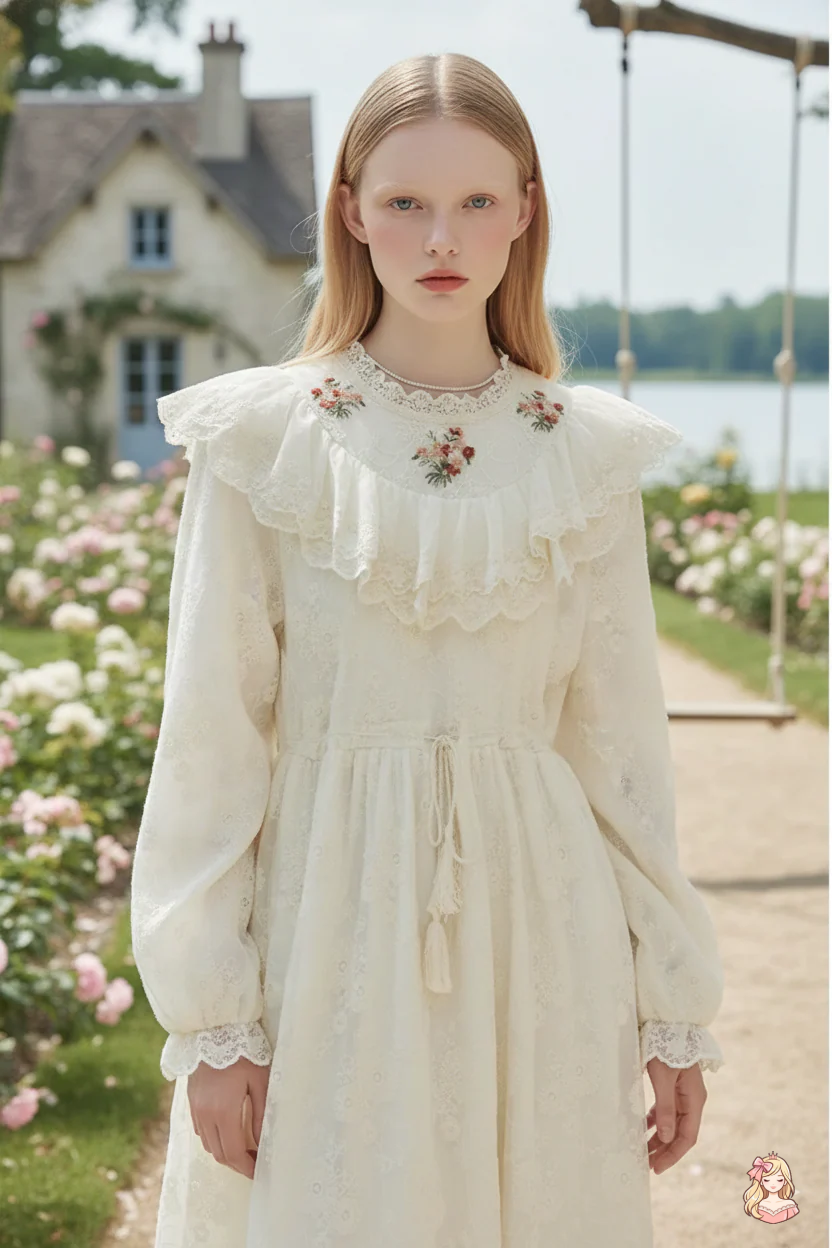 The Apricot Petal Gown | Embroidered Lace Ruffle Dress | French Romantic Fairy Maxi | Parisian Princess