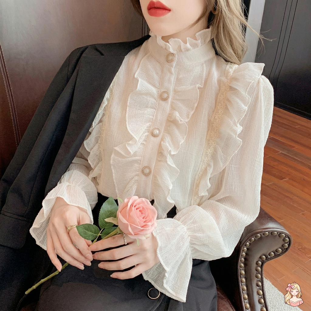 La Petite Chantilly Apricot Lace Blouse | Flight Sleeve Court Top | Vintage Niche Blouse | Parisian Princess