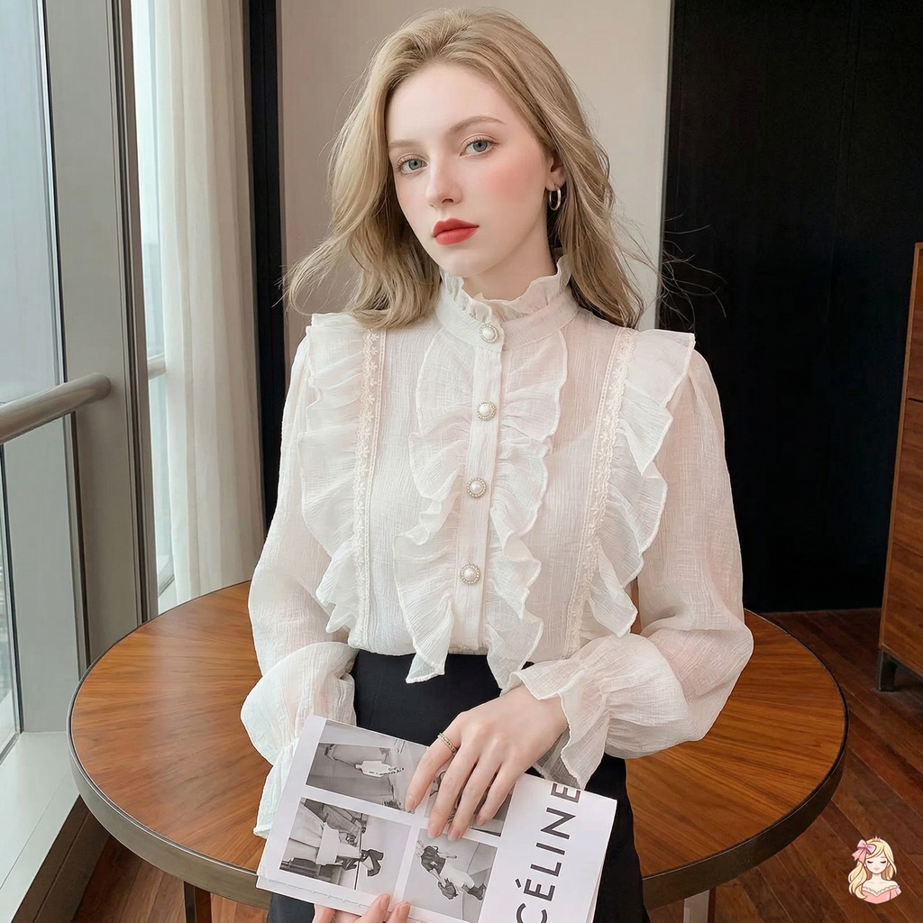 La Petite Chantilly Apricot Lace Blouse | Flight Sleeve Court Top | Vintage Niche Blouse | Parisian Princess