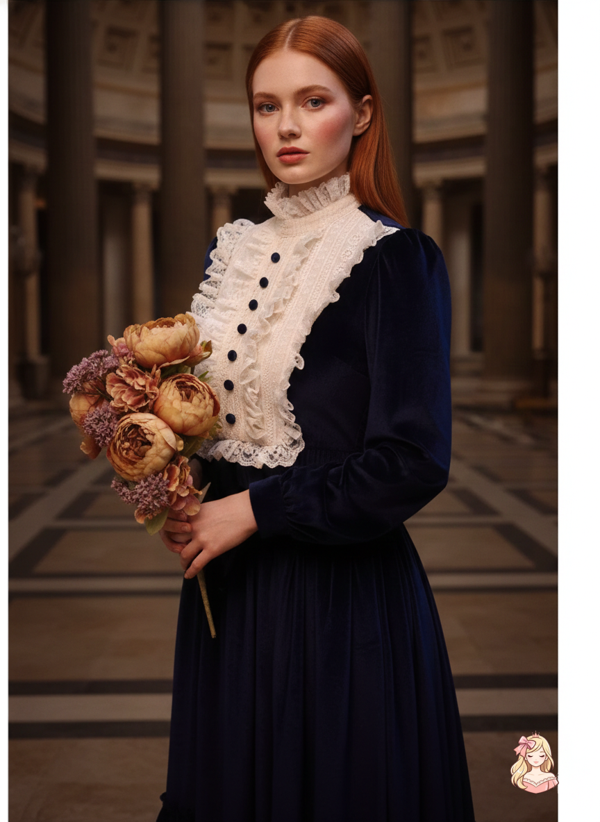 The French Court Velvet Gown | Lace Stitching Long Sleeve Maxi | Parisian Retro Lolita Dress | Parisian Princess