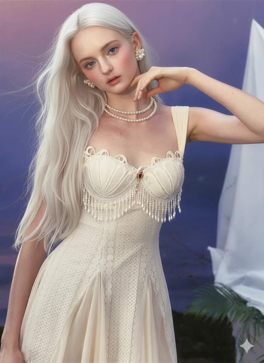 Parisian Evening Dress Women Vintage Elegant Slim Beading Tassel Lace Suspender Dress Birthday Party Fishtail Dress