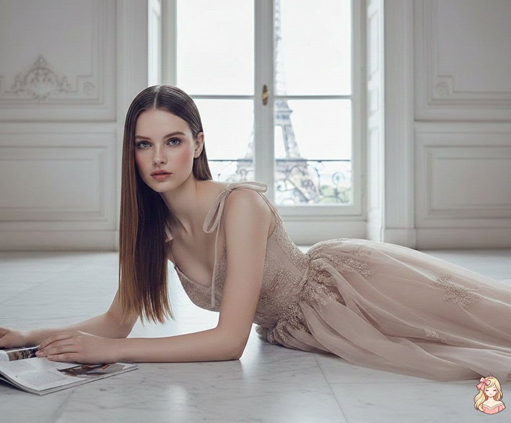 The French Sequined Crown Gown | V-Neck Crepe Ball Gown | Luxury Summer Wedding Party Dress | Parisian Princess