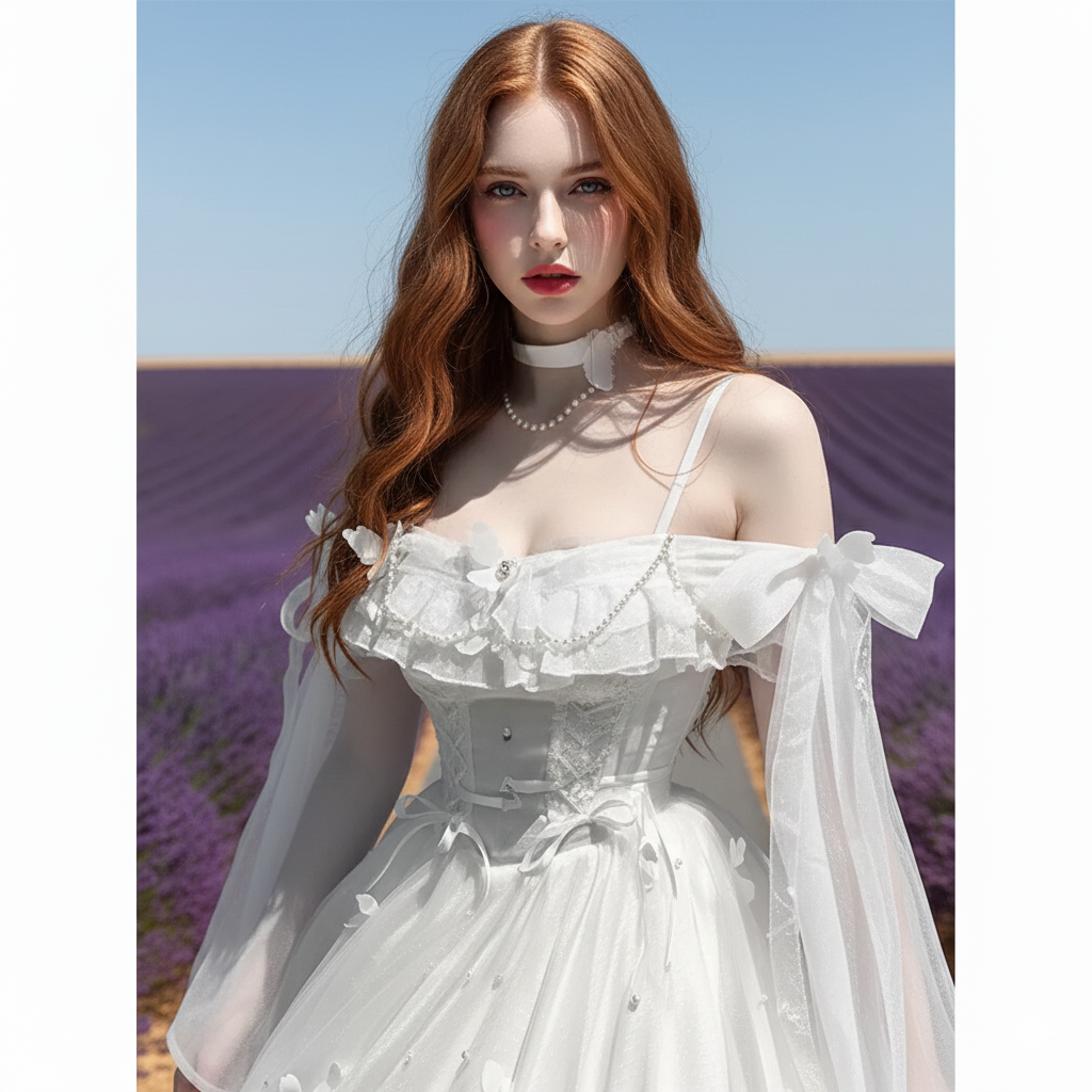 Off-shoulder Slimming Dress for Women Elegant and Sweet Lolita Bow White High Waist Princess Long Dresses White Dress