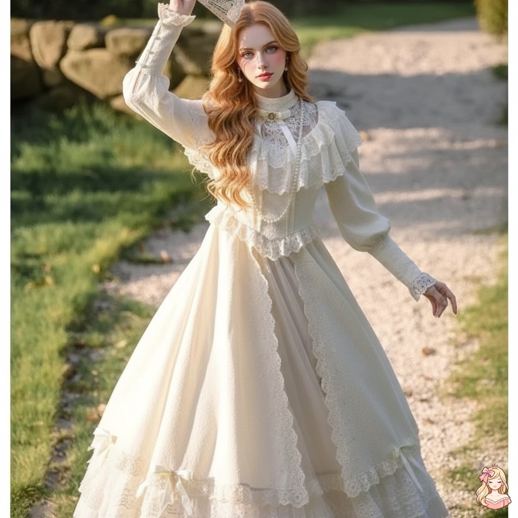 The Coalfell Hepburn Gown | O-Neck White Lace Maxi | French Birthday Performance Dress | Parisian Princess