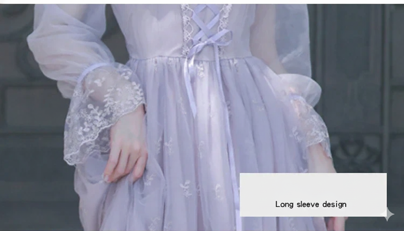 Lovely Lavendar Countryside Dresse Embroidered Lace Square Collar French Romantic Fairy Dresses Flared Sleeve Sweet Vestido midi