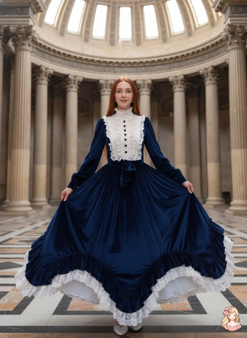 The French Court Velvet Gown | Lace Stitching Long Sleeve Maxi | Parisian Retro Lolita Dress | Parisian Princess