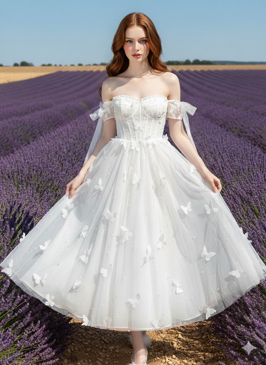 Off-shoulder Slimming Dress for Women Elegant and Sweet Lolita Bow White High Waist Princess Long Dresses White Dress