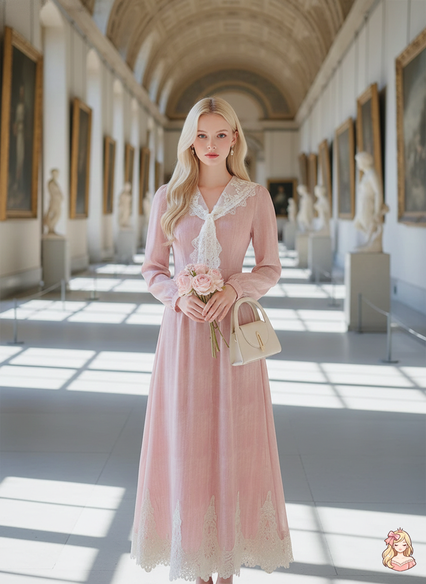 The Tuileries Lace Gown | V-Neck Fairy Wedding Maxi | French Vintage Slim Long Gown | Parisian Princess
