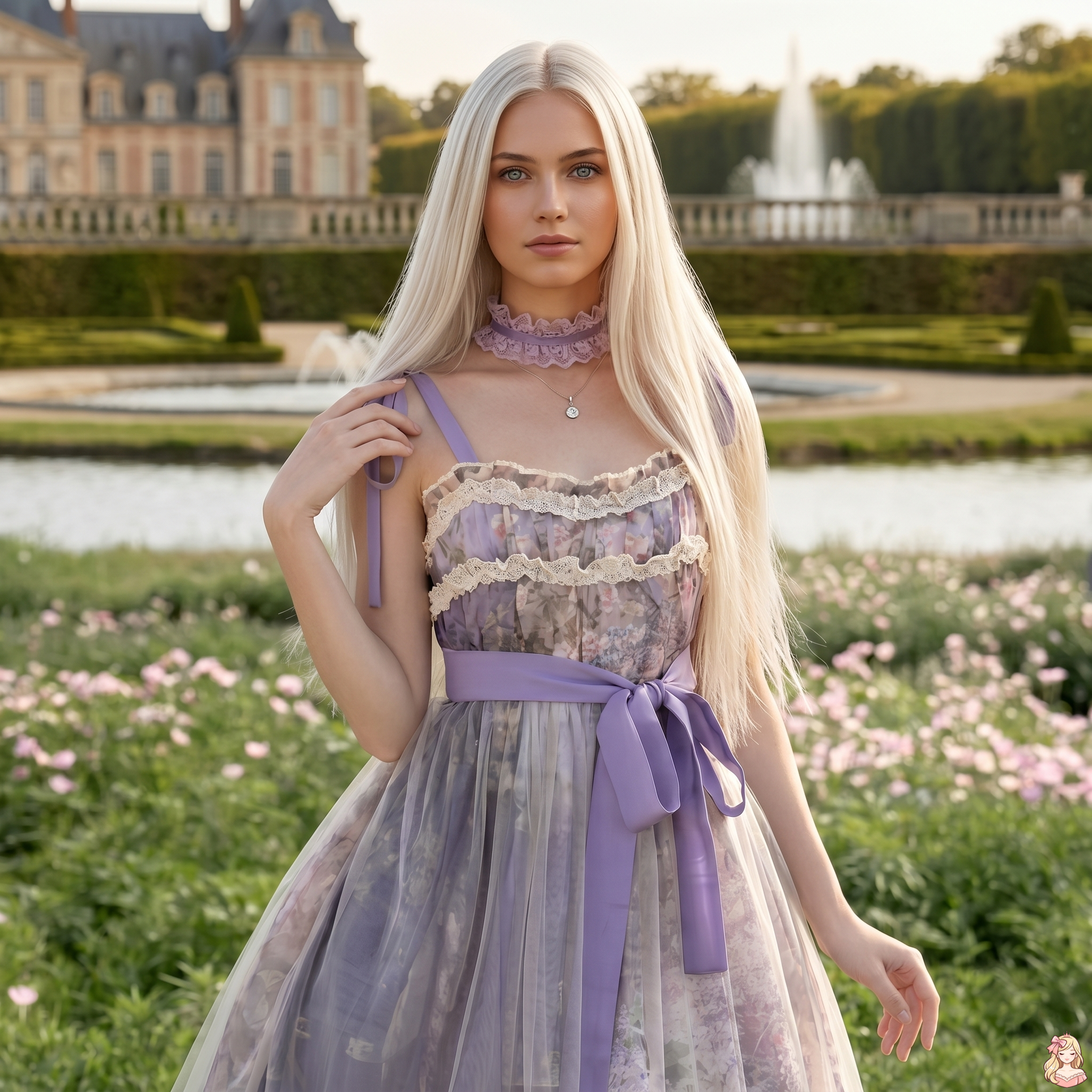 The Lavender Fields Oil Painting Bow Gown: A Parisian Masterpiece | Original Art Print Dress | Parisian Princess