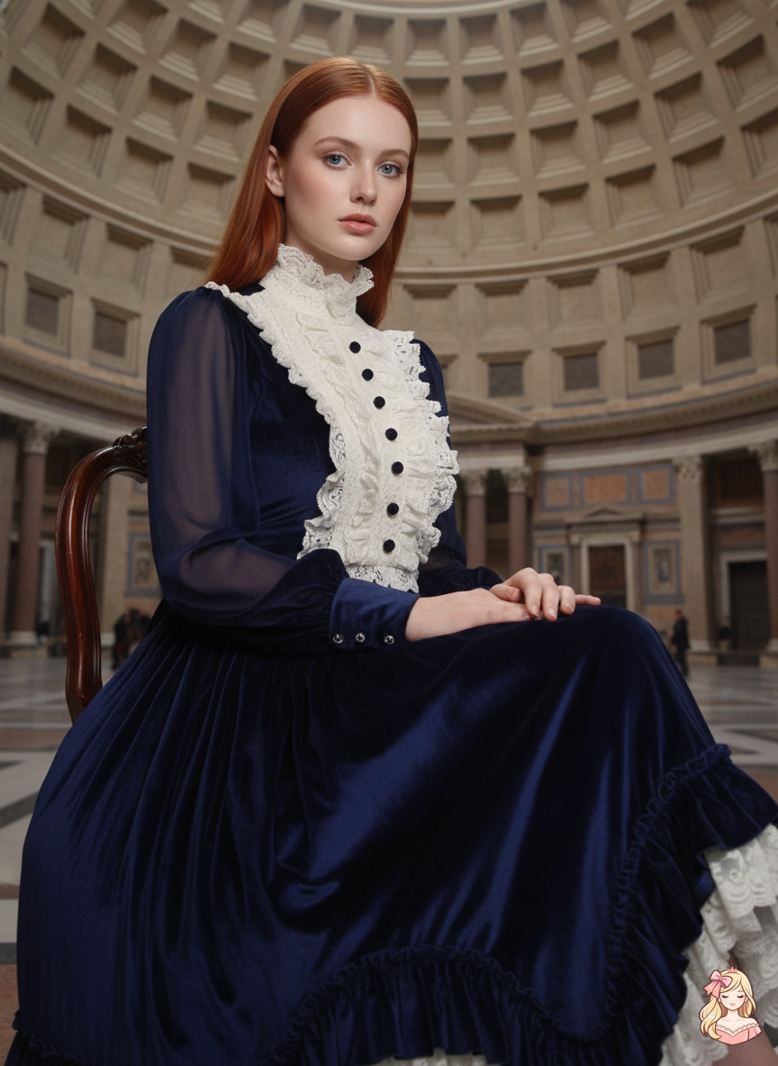 The French Court Velvet Gown | Lace Stitching Long Sleeve Maxi | Parisian Retro Lolita Dress | Parisian Princess