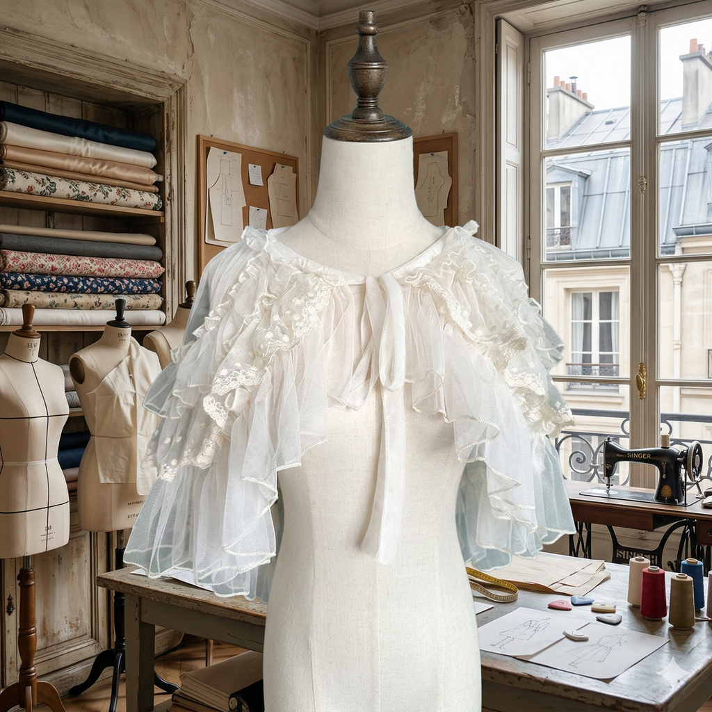 The Chantilly Chateau Lace Shawl | Gothic Mesh Open Front Princess Cape | Sweet Lolita Poncho | Parisian Princess