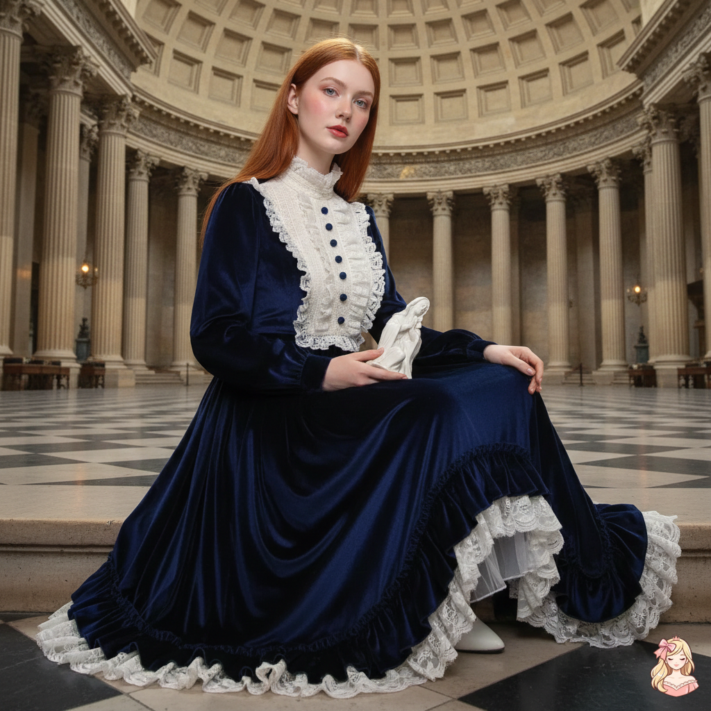 The French Court Velvet Gown | Lace Stitching Long Sleeve Maxi | Parisian Retro Lolita Dress | Parisian Princess