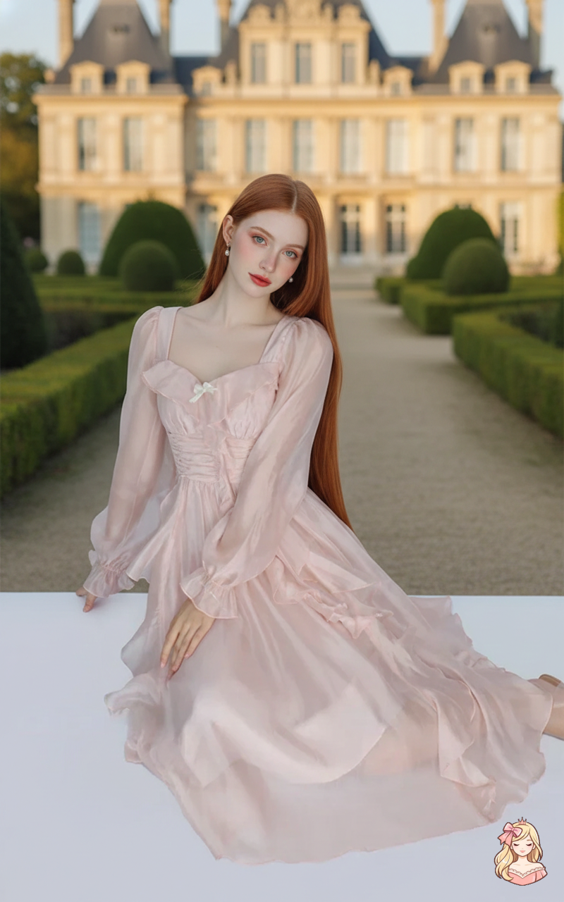 The Blush Bubble Midi | Square Neck Ruffled Party Dress | French Fairy Vintage Pink Dress | Parisian Princess