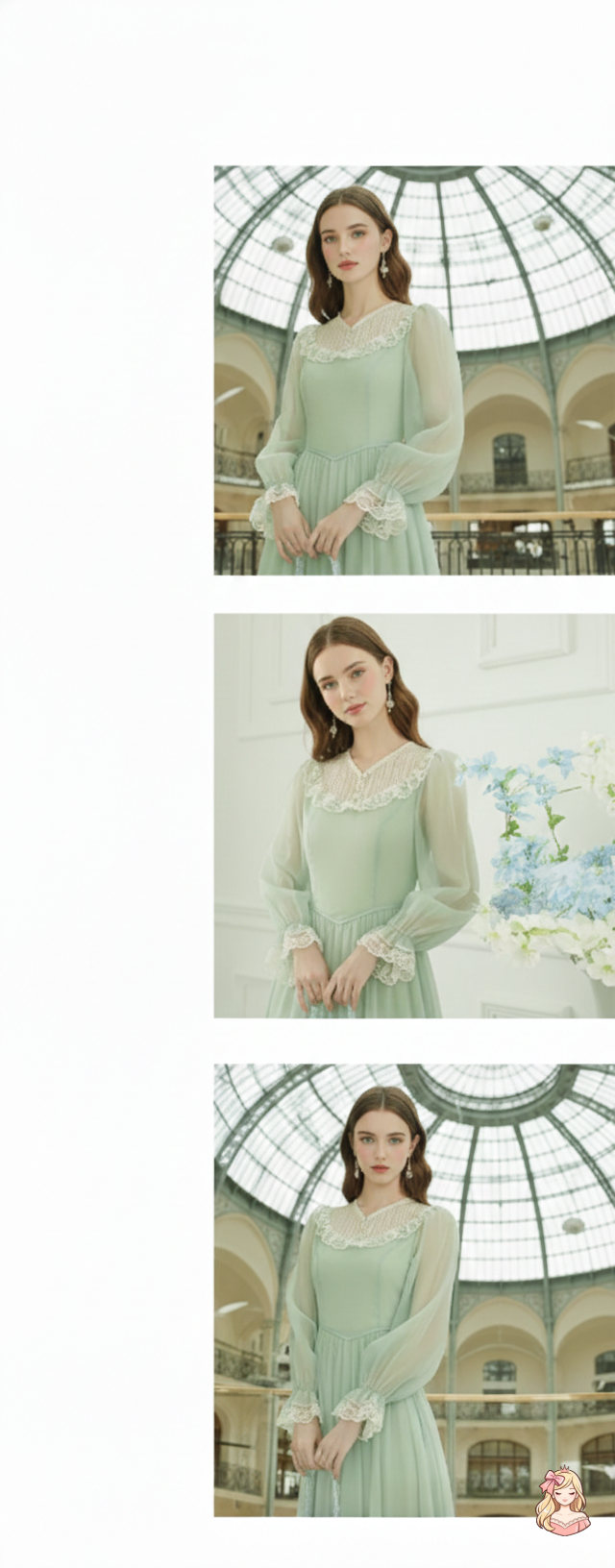 The Tuileries Green Fairy Dress | V-Neck Lace Flare Sleeve Midi | French Retro Empire Gown | Parisian Princess