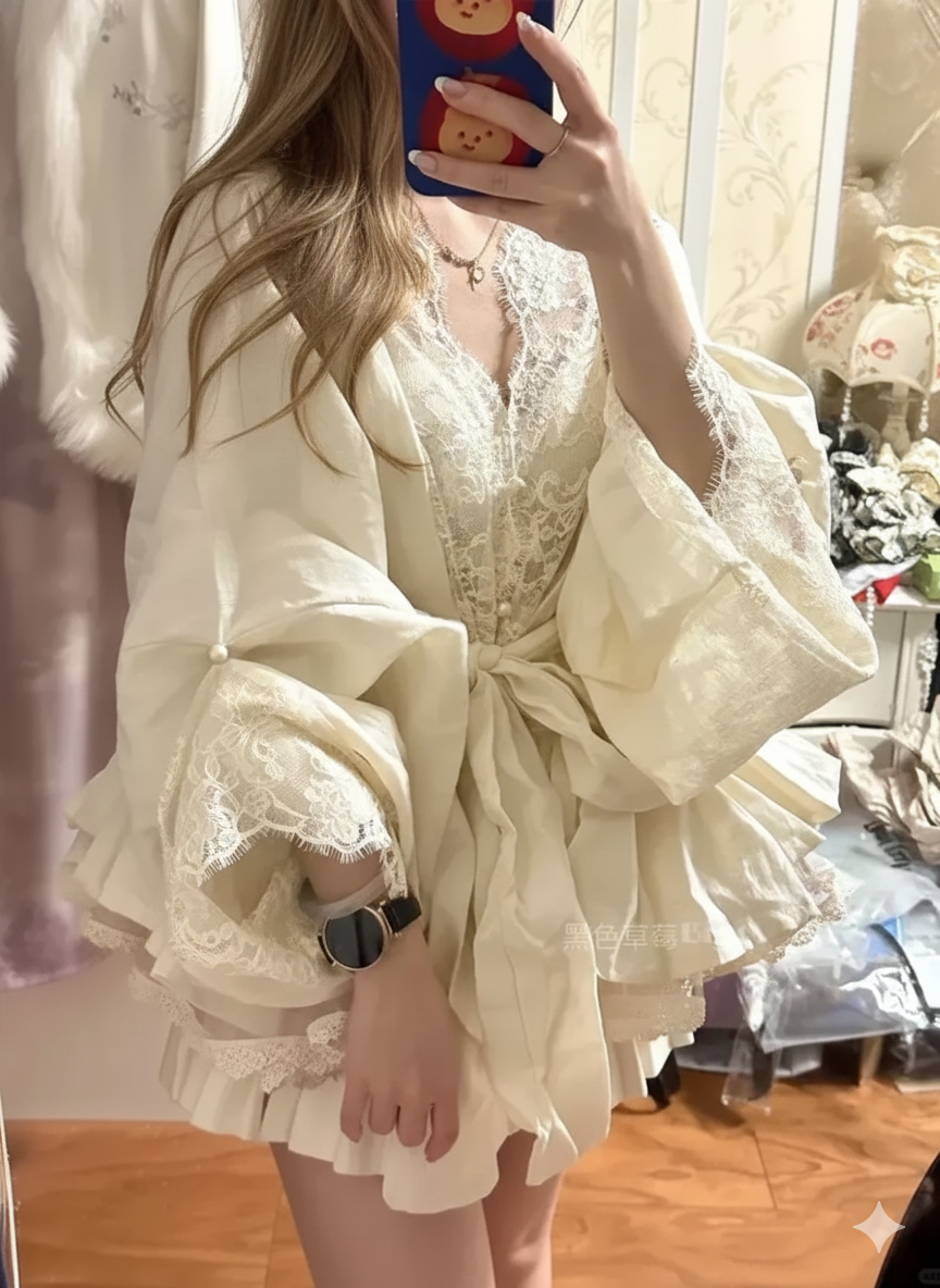 French Style Lace Trim V-Neck Blouse Women Summer Loose Short Cute Tops Elegant Casual Shirt Feminine Chic Fashion