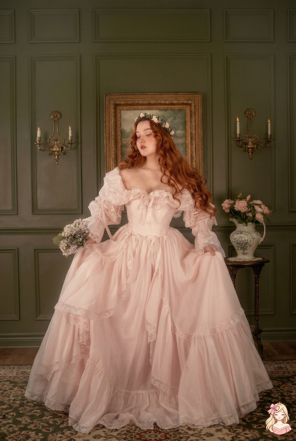 The Duchess Pink Satin Gown | One Shoulder Puff Sleeve Prom Dress | Sequin Trumpet Maxi | Parisian Princess