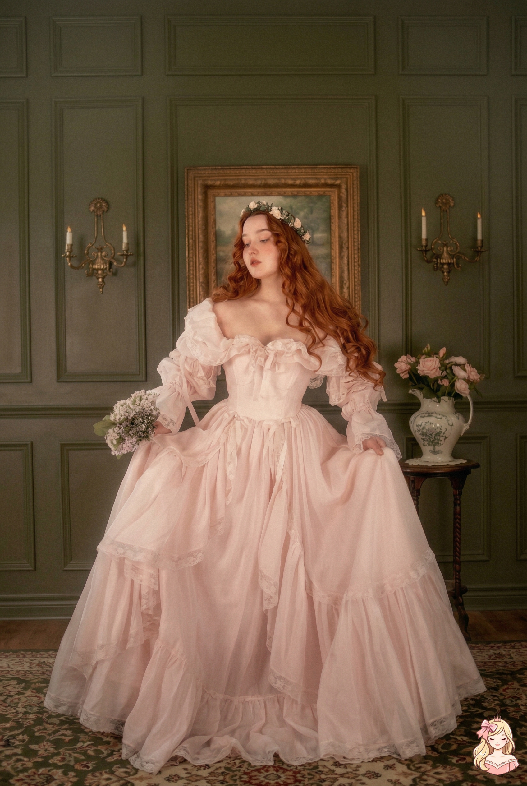The Duchess Pink Satin Gown | One Shoulder Puff Sleeve Prom Dress | Sequin Trumpet Maxi | Parisian Princess