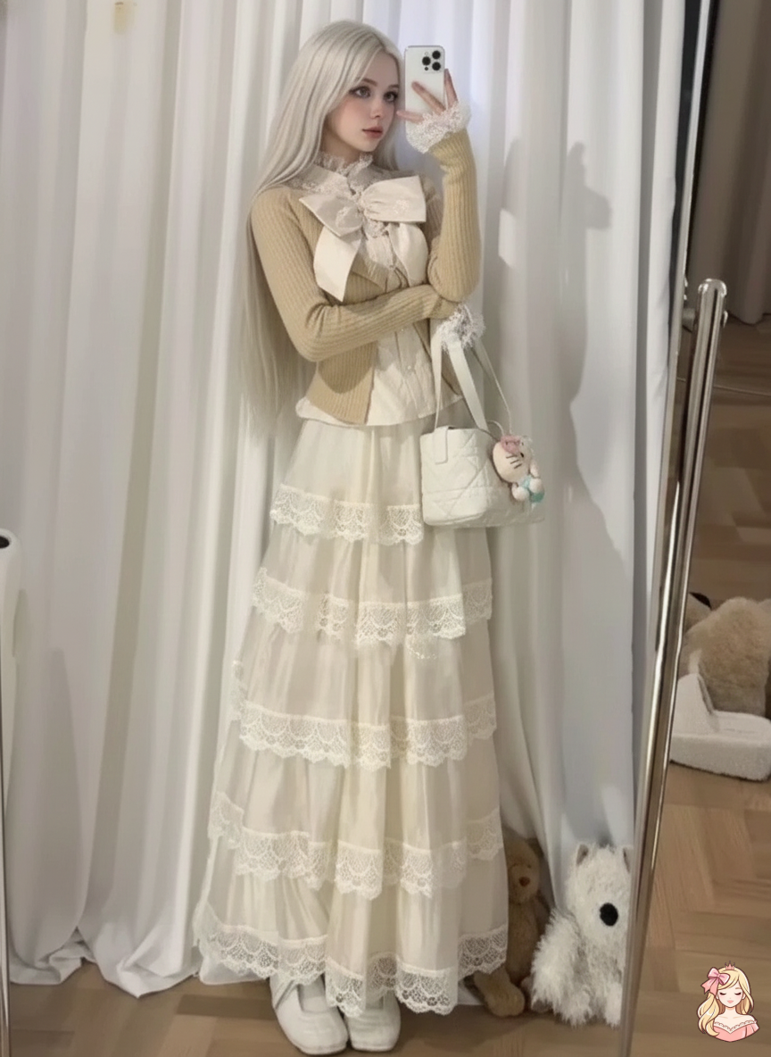 The Vendôme 2-Piece Set | O-Neck Bow Applique Dress | French Fashion Vintage Two-Piece | Parisian Princess