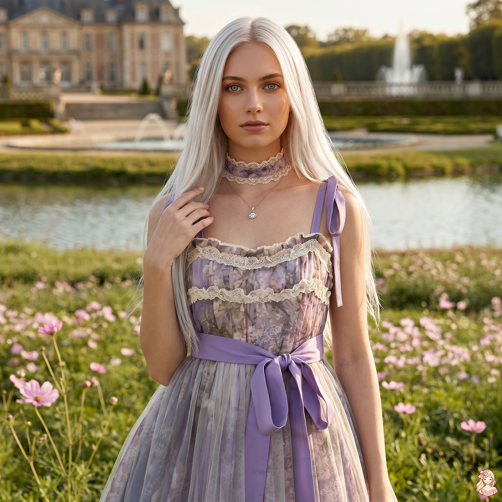 The Lavender Fields Oil Painting Bow Gown: A Parisian Masterpiece | Original Art Print Dress | Parisian Princess