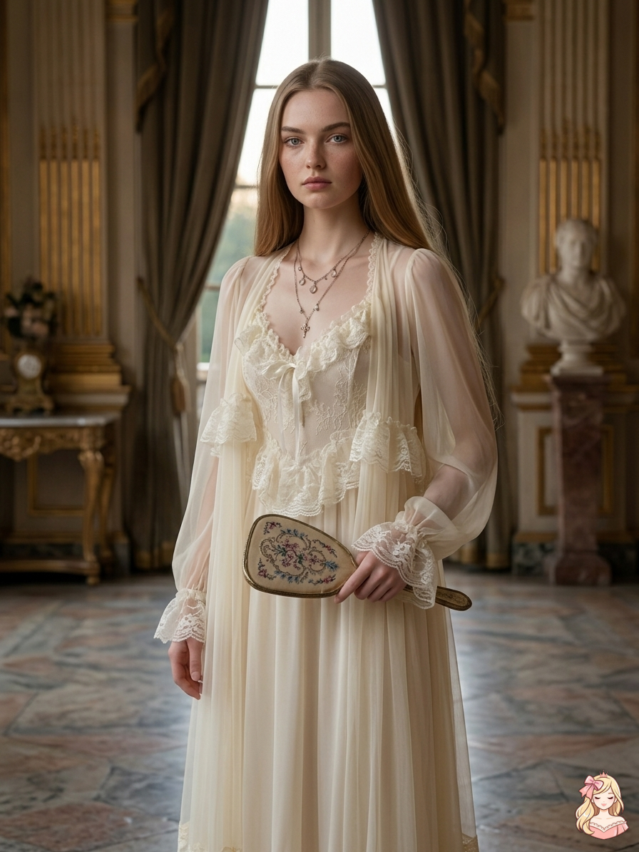 The Trianon French Fairy Nightgown | Sweet Vintage Lace Chiffon Gown | Long Strap Court Dress | Parisian Princess