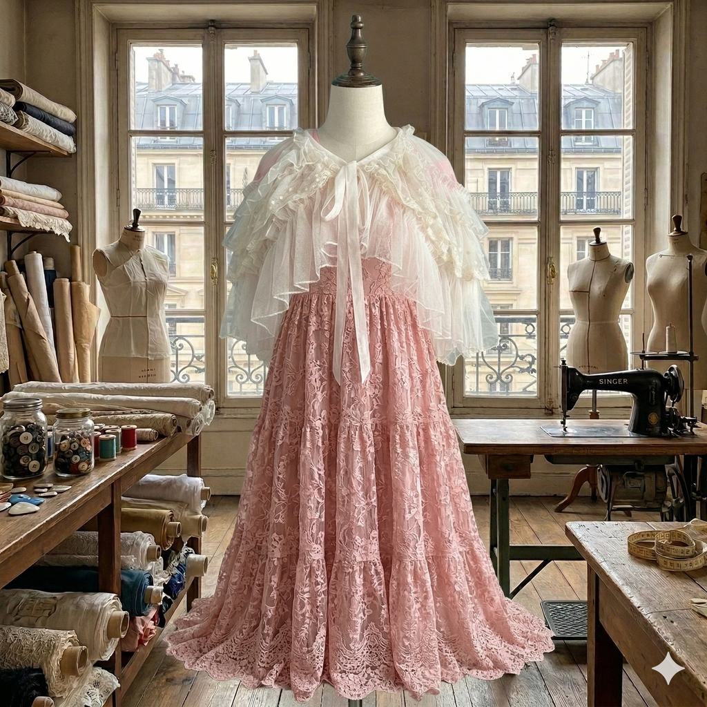 The Chantilly Chateau Lace Shawl | Gothic Mesh Open Front Princess Cape | Sweet Lolita Poncho | Parisian Princess