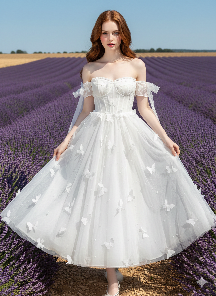 Off-shoulder Slimming Dress for Women Elegant and Sweet Lolita Bow White High Waist Princess Long Dresses White Dress