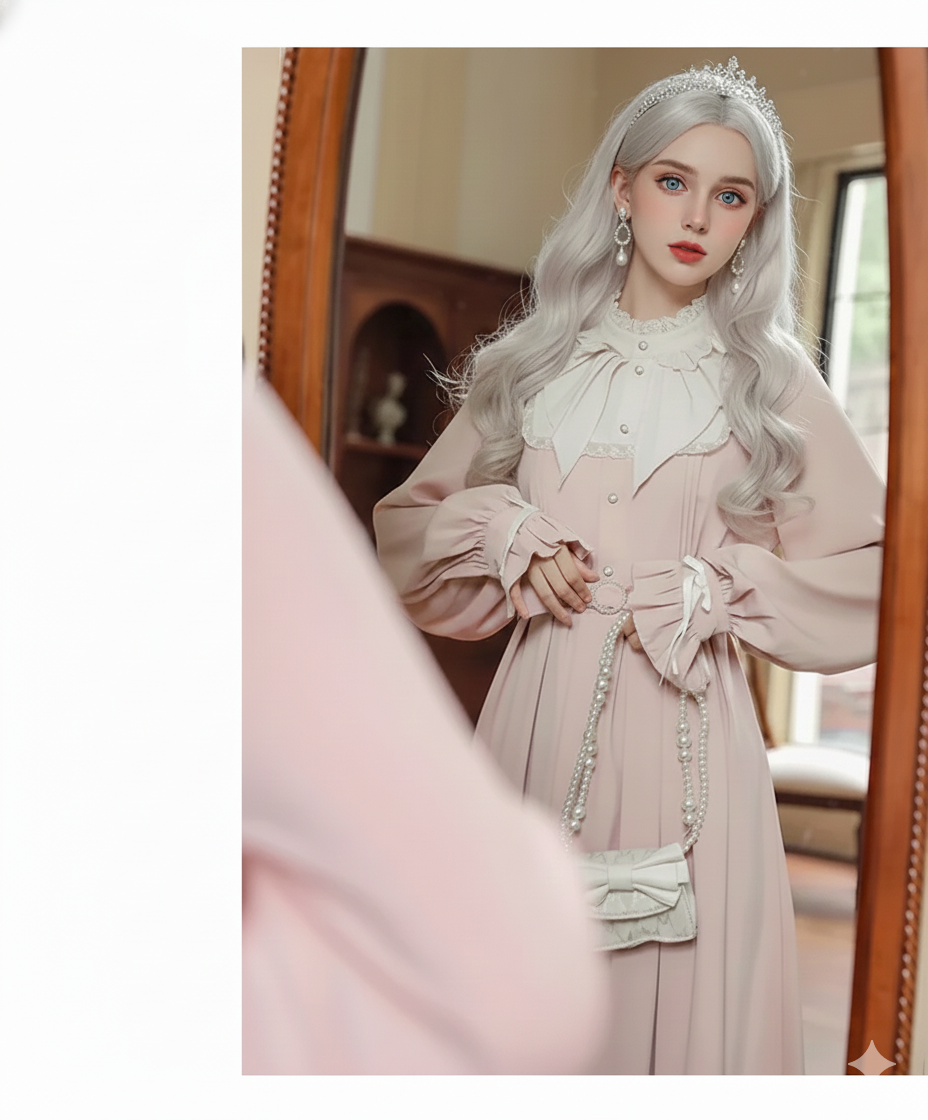The French Elegant Sweet Lolita Pink Gown | Parisian Bow Lace Ruffle Patchwork Dress | European Party Princess Ankle-Length Dress | Parisian Princess