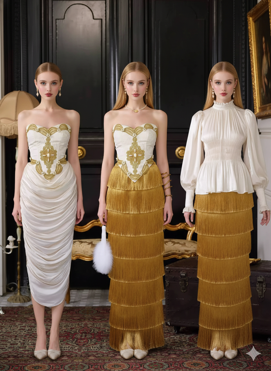 Parisian Palace Style Strapless Corset Gold Tassel Layered French Dress Women Dress