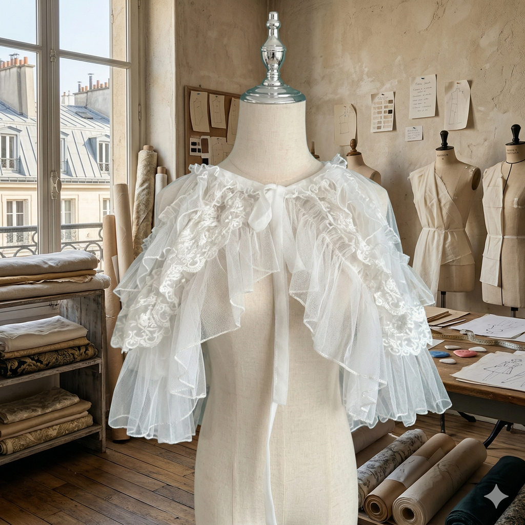 The Chantilly Chateau Lace Shawl | Gothic Mesh Open Front Princess Cape | Sweet Lolita Poncho | Parisian Princess