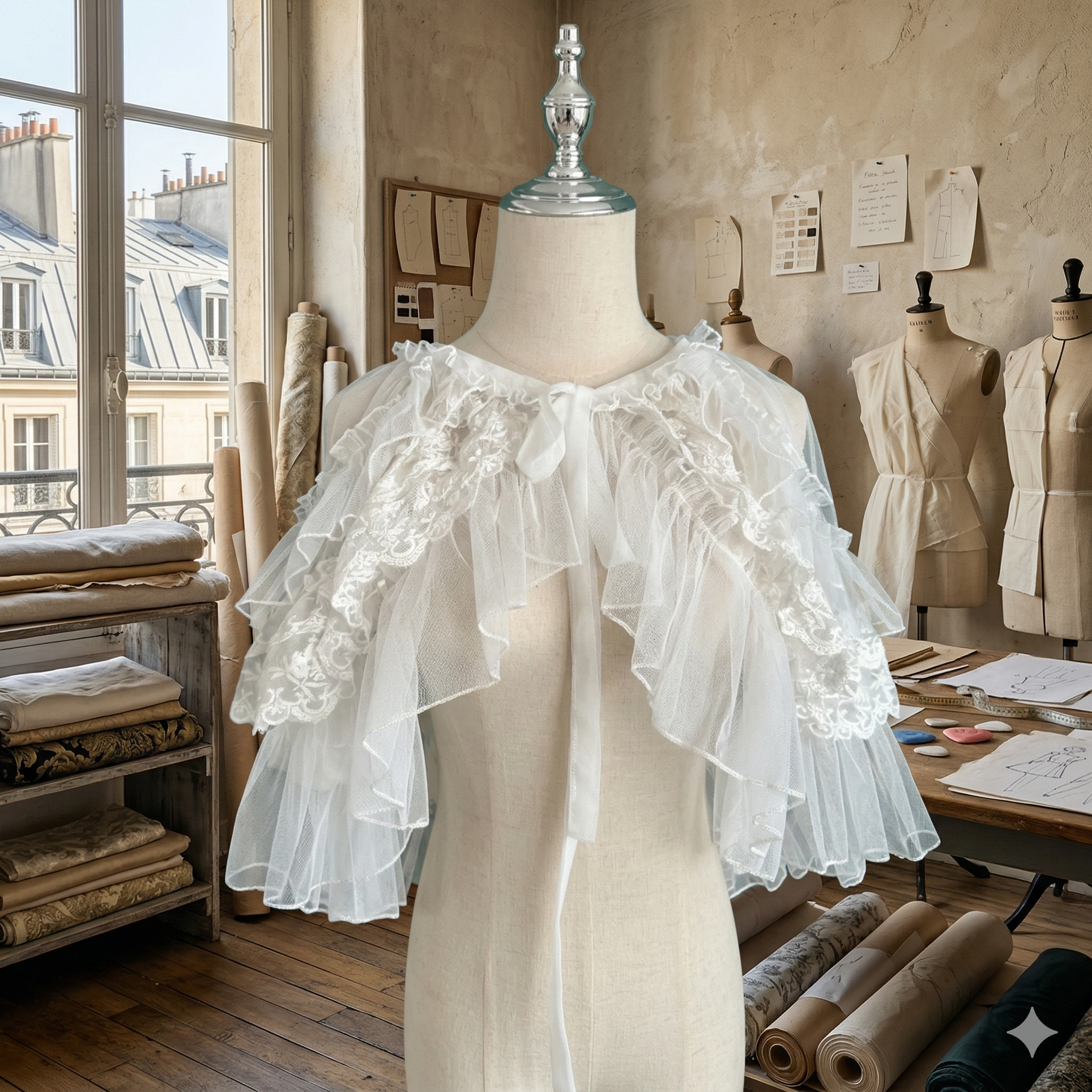 The Chantilly Chateau Lace Shawl | Gothic Mesh Open Front Princess Cape | Sweet Lolita Poncho | Parisian Princess