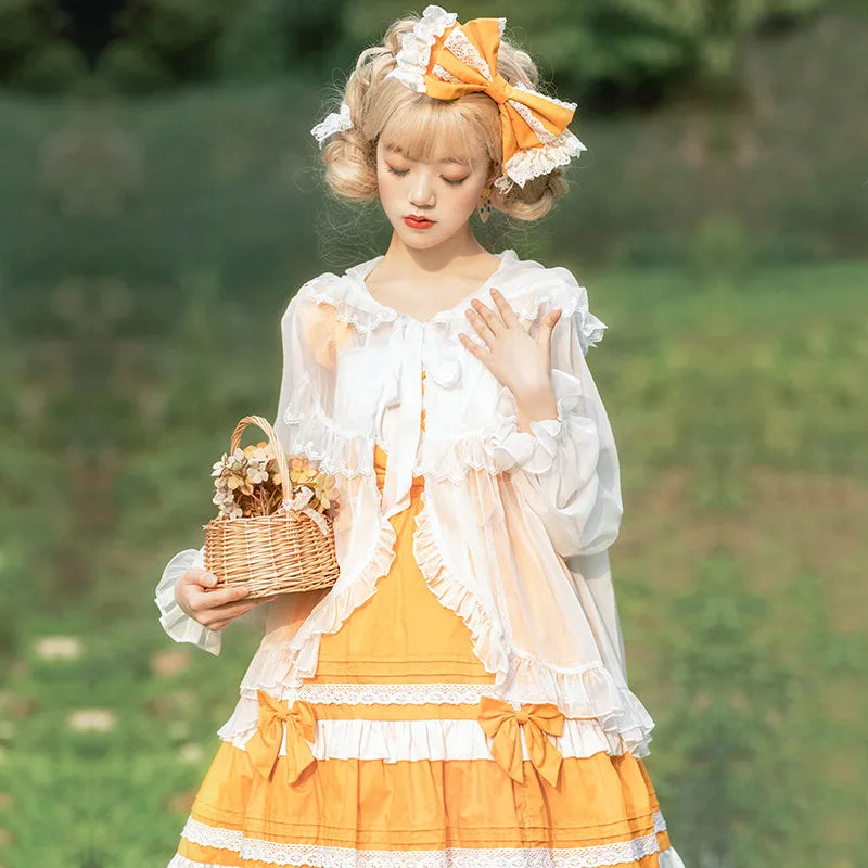 Lolita Chiffon Open Front Wraps Poncho Soft Coat Capes Girls Sweet Hood Covers Sweet Ruffle Shawl Cape Sun Protective For Women