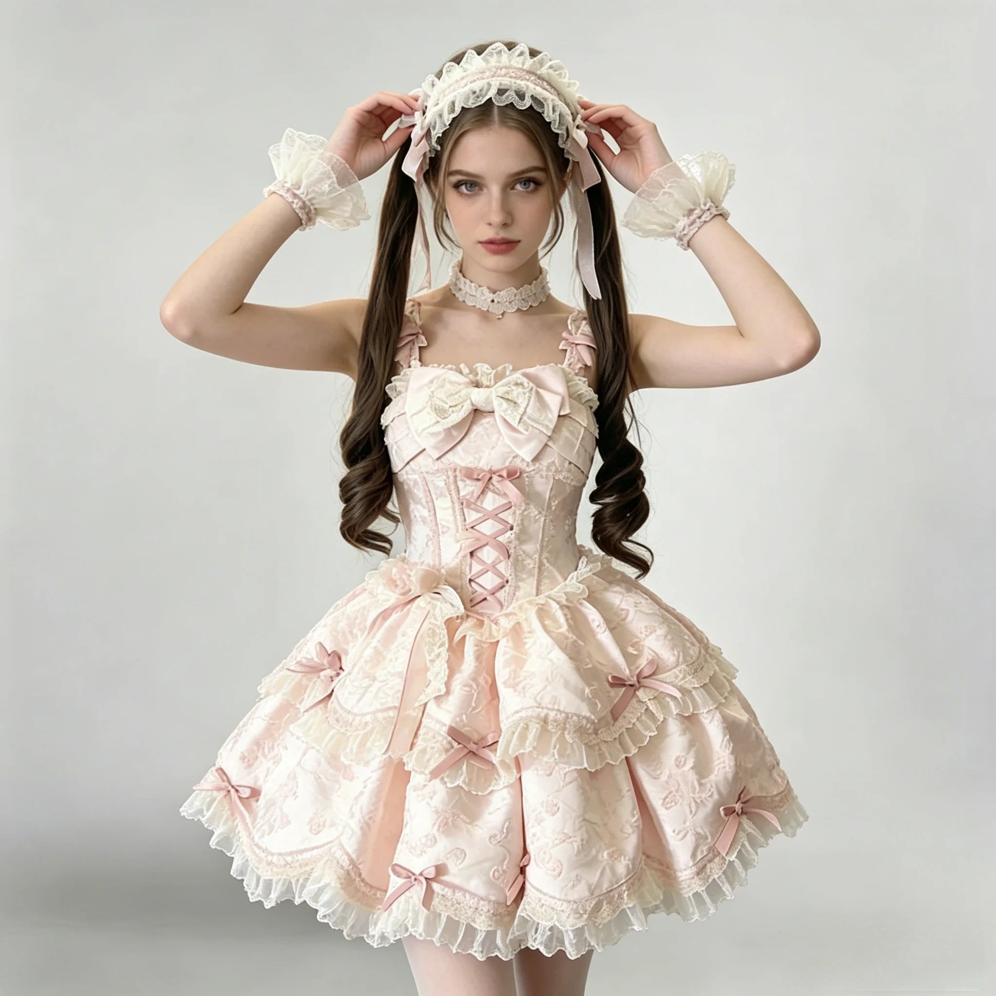 The Floral Prelude Ballet Gown | Strappy Pink Cake Princess Dress | Lolita Birthday Ceremony Skirt | Parisian Princess