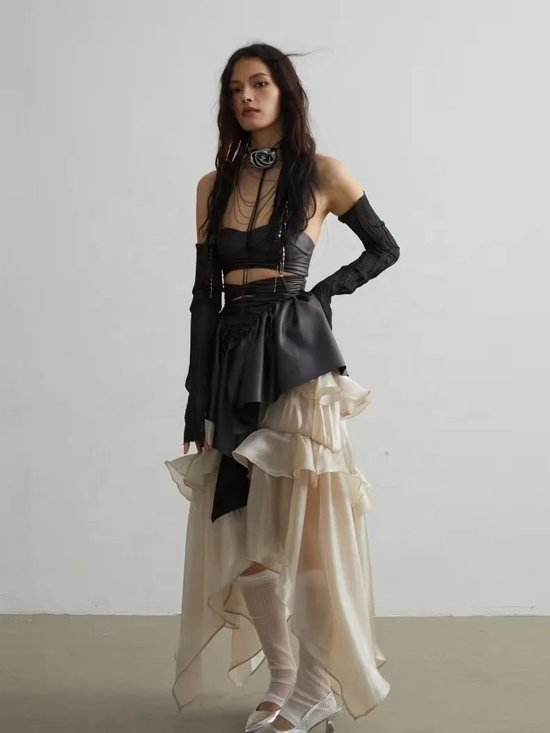 The Heirloom Haunted Muse Skirt | French Ruffle Asymmetrical Gown | Floor-Length Empire Waist Skirt | Parisian Princess