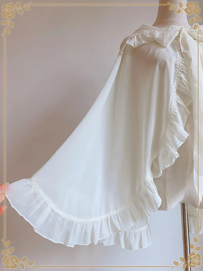 Lolita Chiffon Open Front Wraps Poncho Soft Coat Capes Girls Sweet Hood Covers Sweet Ruffle Shawl Cape Sun Protective For Women