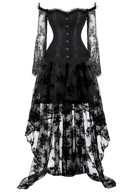 Women's Vintage Steampunk Corset Dress Victorian Retro Gothic Corset Top Burlesque Lace Corset and Bustiers Skirts Set