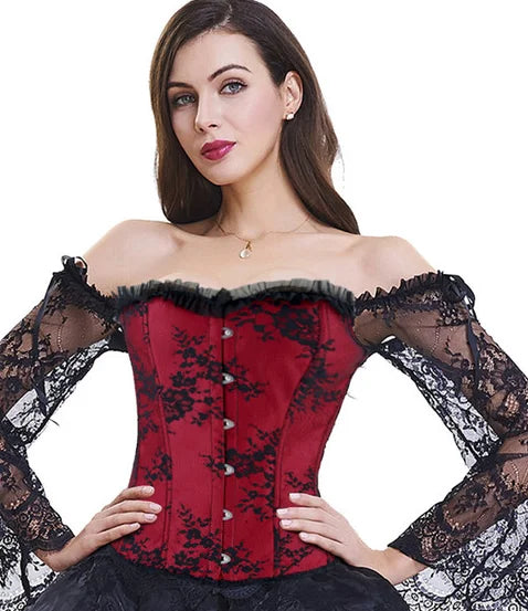 Body Shaper Gothic Victorian Corset Lace Sleeves Woman Sexy Floral Sleeves Corset Off-shoulder Corset
