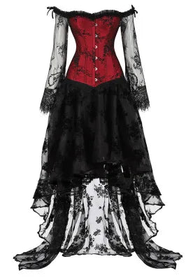 Women's Vintage Steampunk Corset Dress Victorian Retro Gothic Corset Top Burlesque Lace Corset and Bustiers Skirts Set