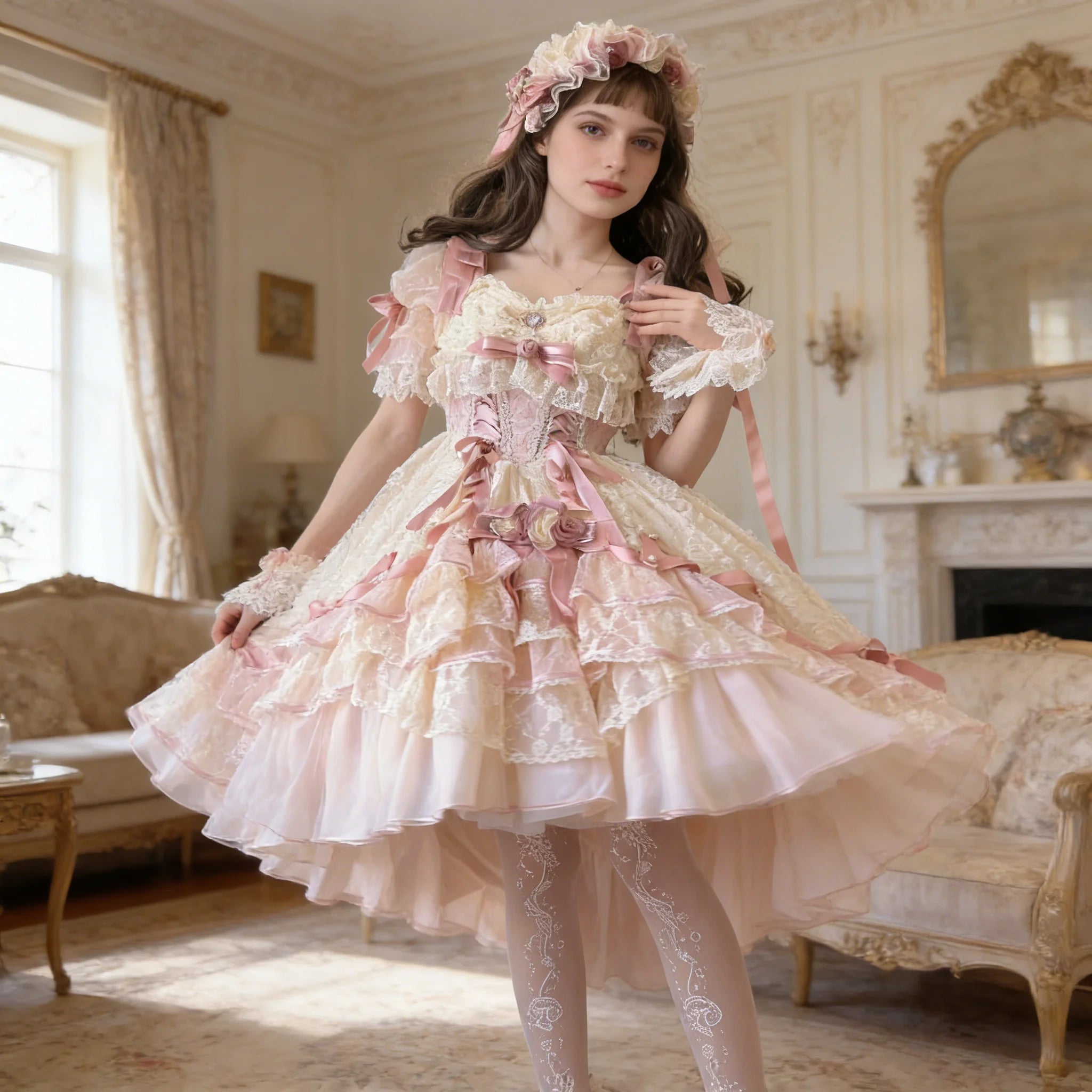 The Floral Prelude Ballet Ball Gown | Strappy Pink Cake Princess Dress | Lolita Birthday Ceremony Skirt | Parisian Princess