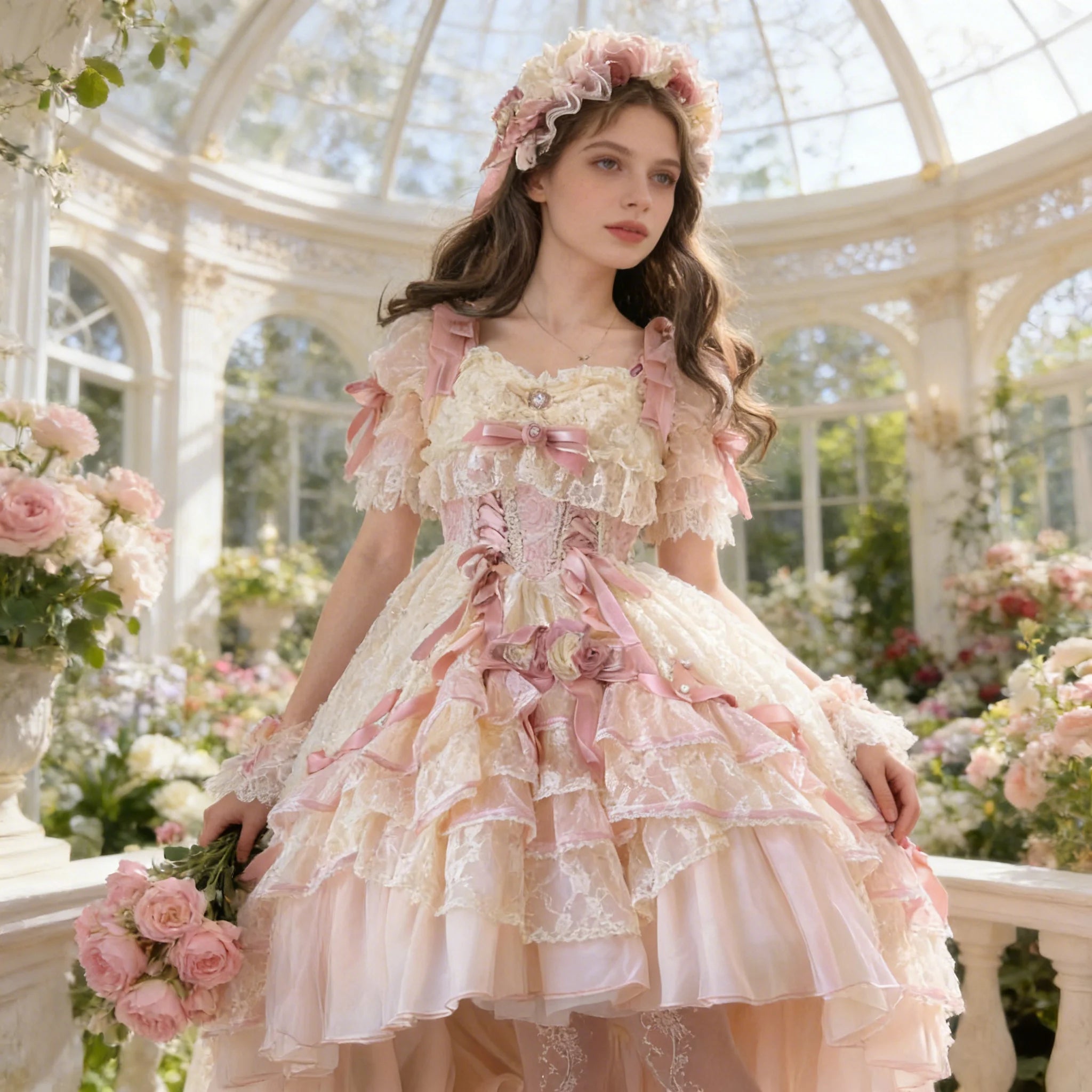 The Floral Prelude Ballet Ball Gown | Strappy Pink Cake Princess Dress | Lolita Birthday Ceremony Skirt | Parisian Princess