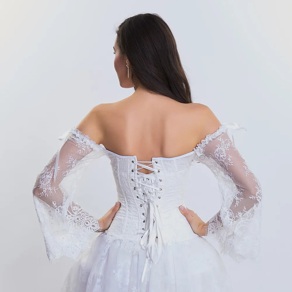 Body Shaper Gothic Victorian Corset Lace Sleeves Woman Sexy Floral Sleeves Corset Off-shoulder Corset