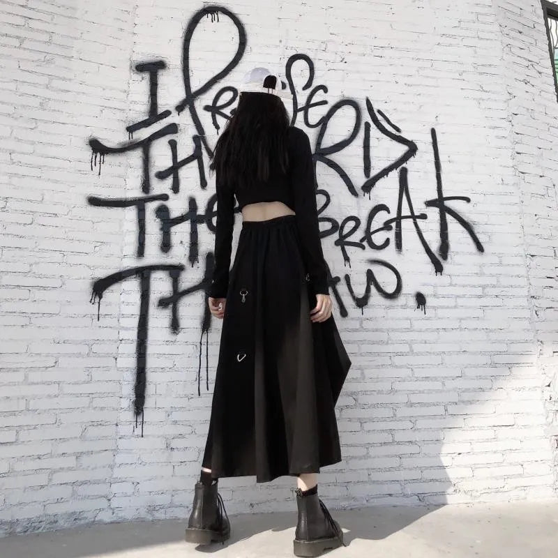 The Gothica Architectural Skirt | Plus Size Irregular Gothic Pleated Midi | French Buckle High Waist Skirt | Parisian Princess