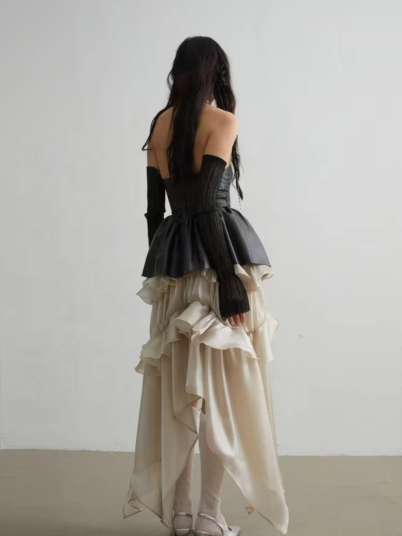 The Heirloom Haunted Muse Skirt | French Ruffle Asymmetrical Gown | Floor-Length Empire Waist Skirt | Parisian Princess
