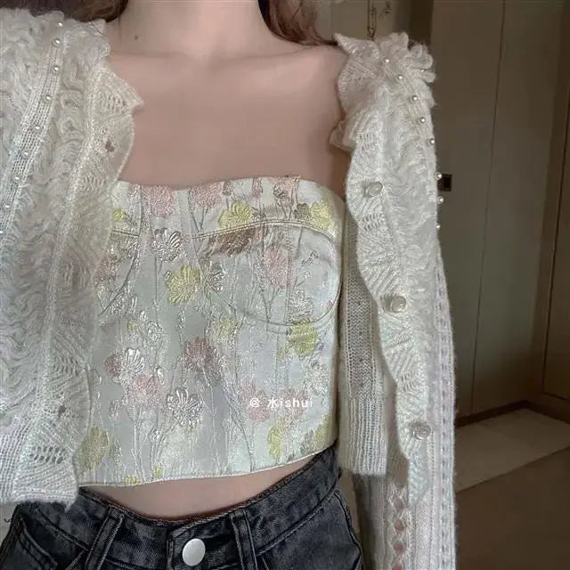 The Louvre Hollow-Out Cardigan | French White Tatting Lace Sweater | Slim Fit O-Neck Leisure Knit | Parisian Princess