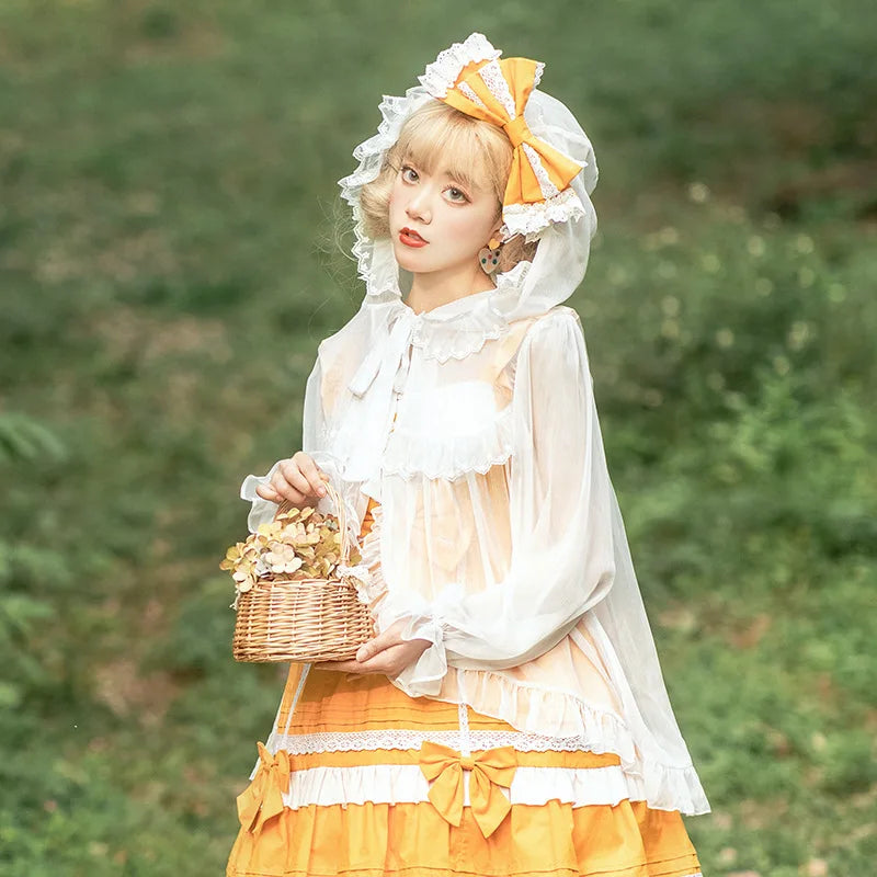 Lolita Chiffon Open Front Wraps Poncho Soft Coat Capes Girls Sweet Hood Covers Sweet Ruffle Shawl Cape Sun Protective For Women