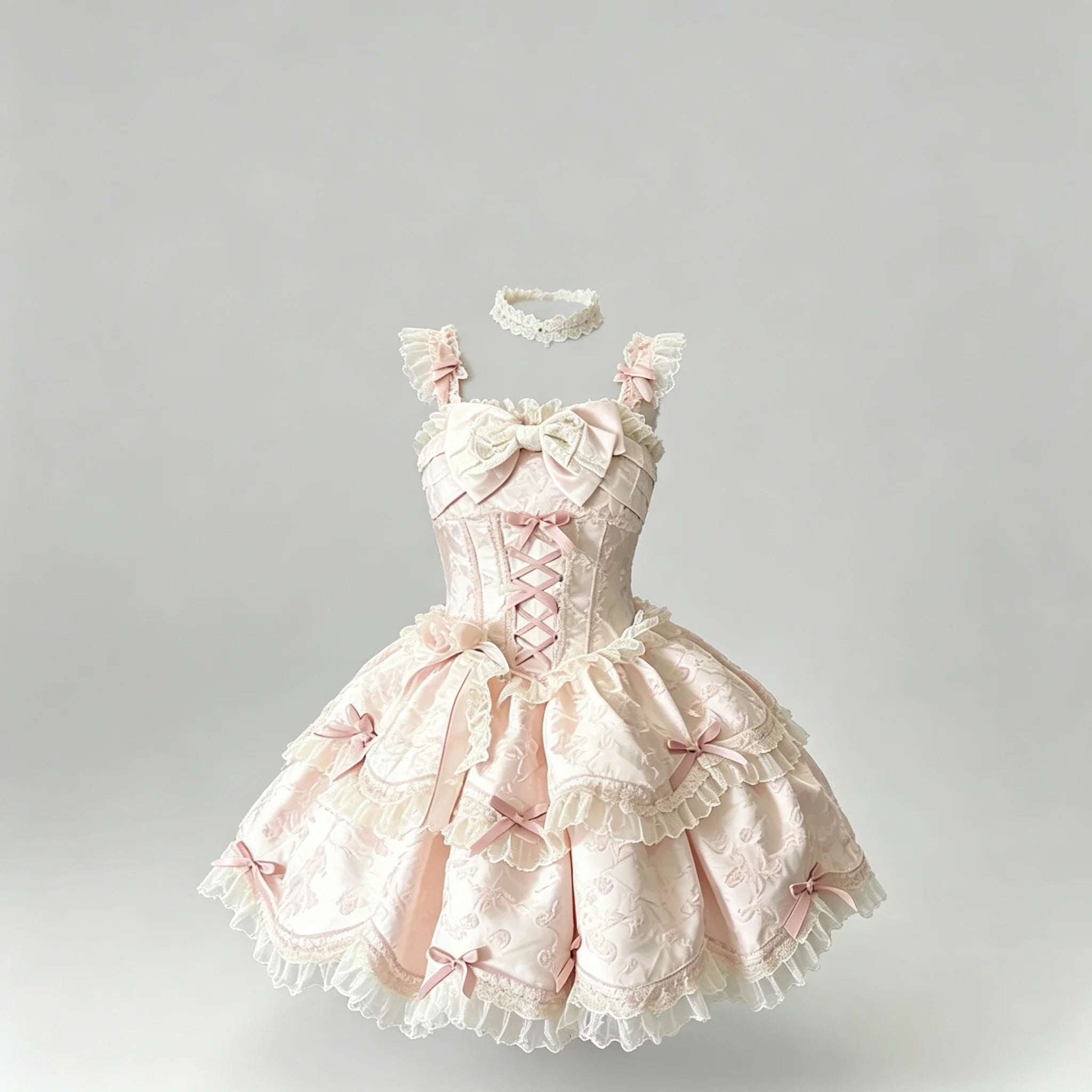 The Floral Prelude Ballet Gown | Strappy Pink Cake Princess Dress | Lolita Birthday Ceremony Skirt | Parisian Princess