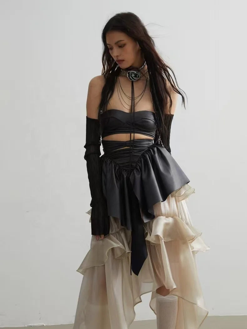 The Heirloom Haunted Muse Skirt | French Ruffle Asymmetrical Gown | Floor-Length Empire Waist Skirt | Parisian Princess
