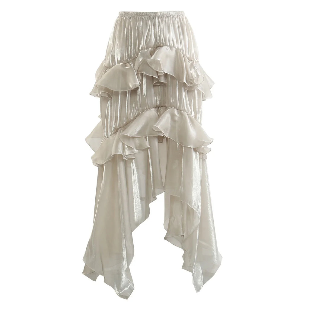 The Heirloom Haunted Muse Skirt | French Ruffle Asymmetrical Gown | Floor-Length Empire Waist Skirt | Parisian Princess