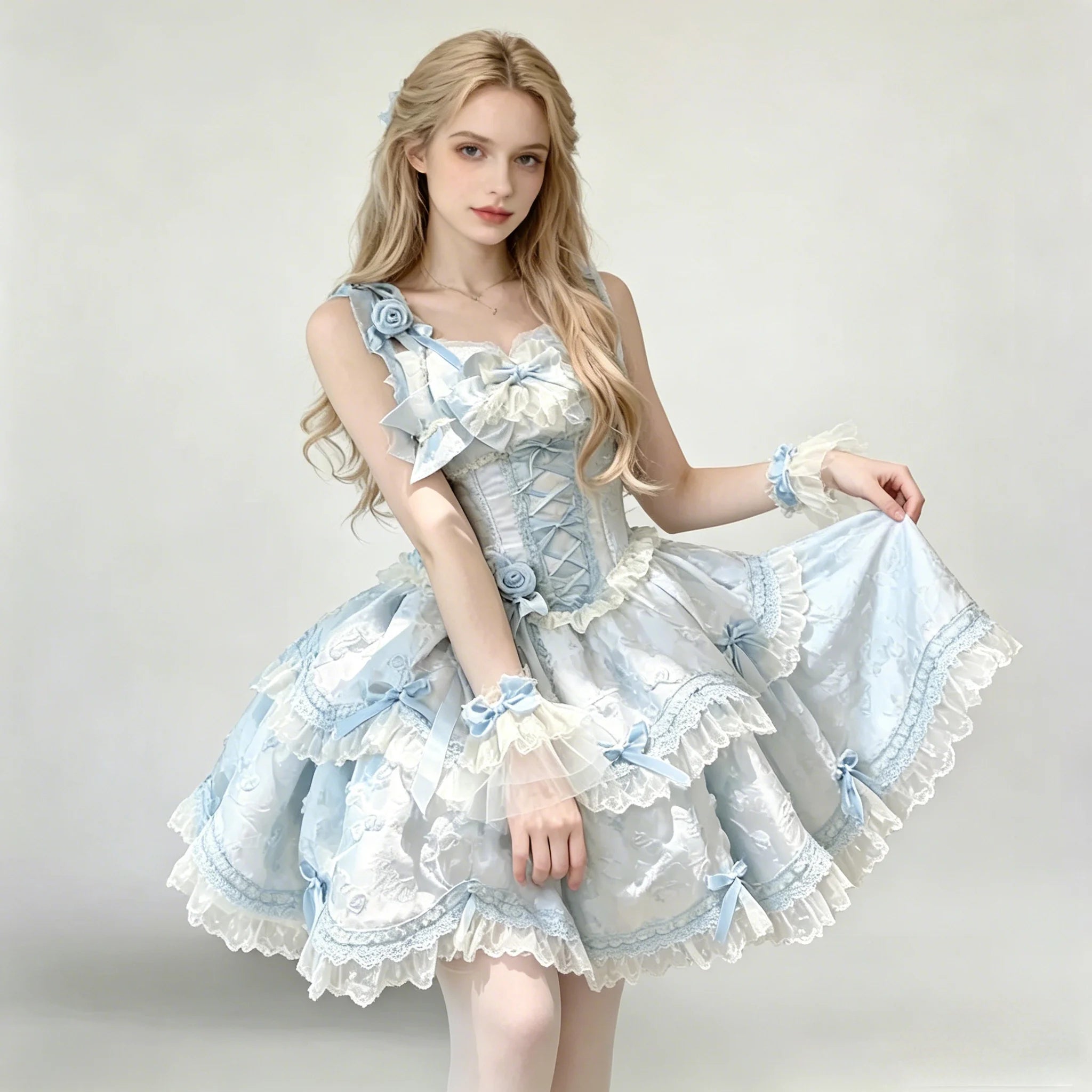 The Floral Prelude Ballet Gown | Strappy Pink Cake Princess Dress | Lolita Birthday Ceremony Skirt | Parisian Princess