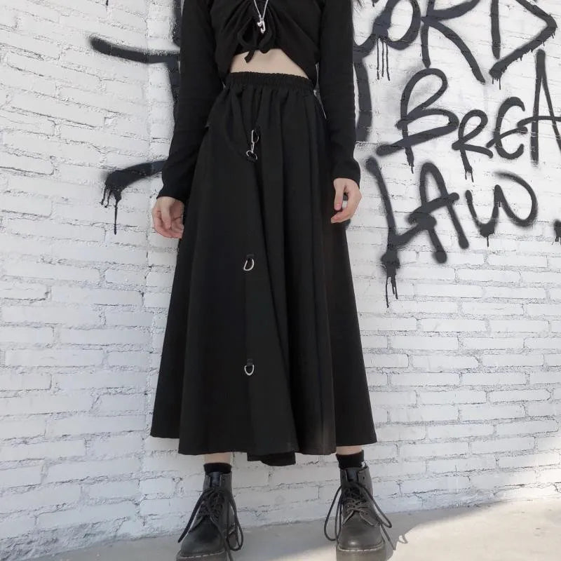 The Gothica Architectural Skirt | Plus Size Irregular Gothic Pleated Midi | French Buckle High Waist Skirt | Parisian Princess